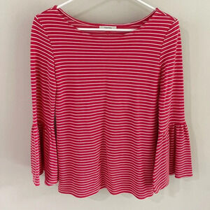 Tyler Boe Scoop Viscose Bell Sleeve Striped Top - Red/White